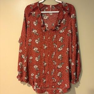 free people boho flowy Floral bow tie blouse prairiecore mid western